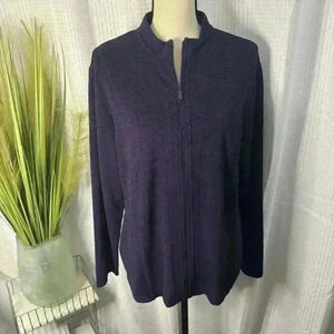 Chicos Travelers Women’s 3 US XL Long Sleeve Full Zip Shacket Purple Texture Top